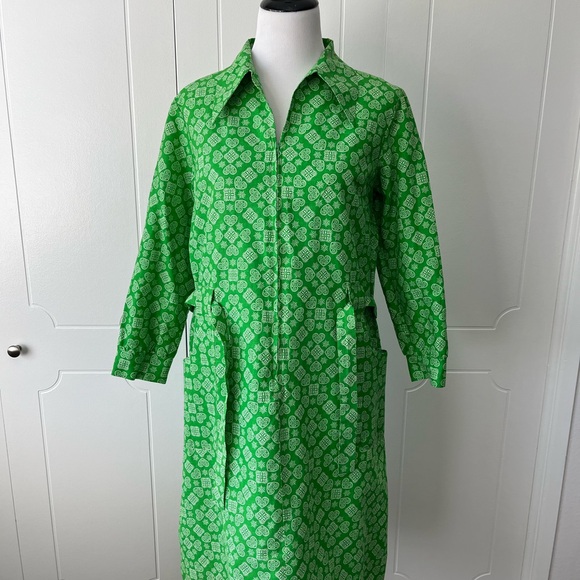Vintage Green Patterned Cotton Shirt Dress - Picture 4 of 9